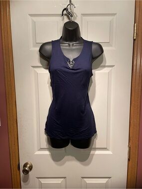 New York & Company Navy Sleeveless Tank with Front Ring Accent